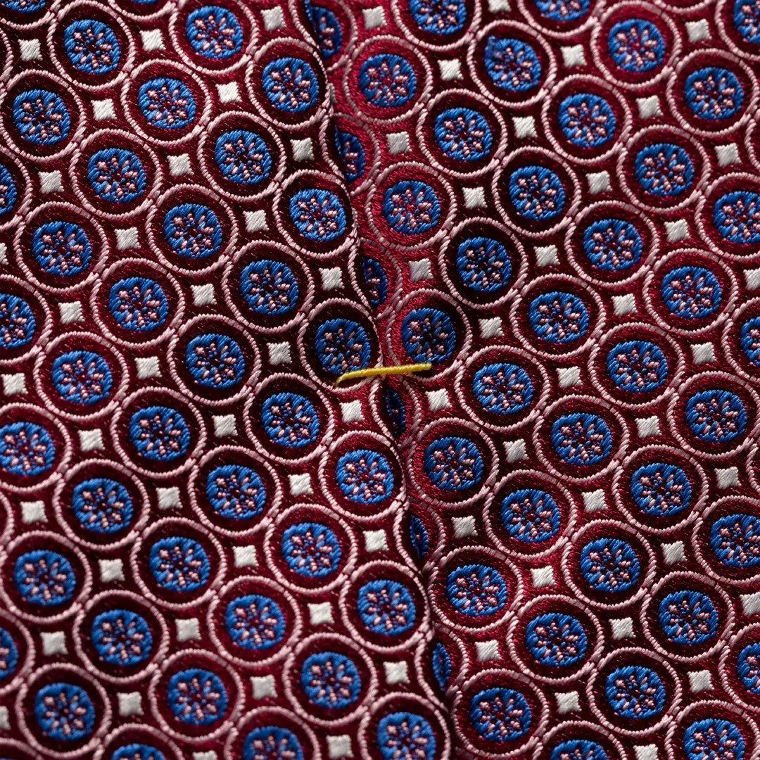 Eton Silk Circle/Floral Patterned Tie Red-MALFORD OF LONDON SAVILE ROW MENSWEAR OUTLET