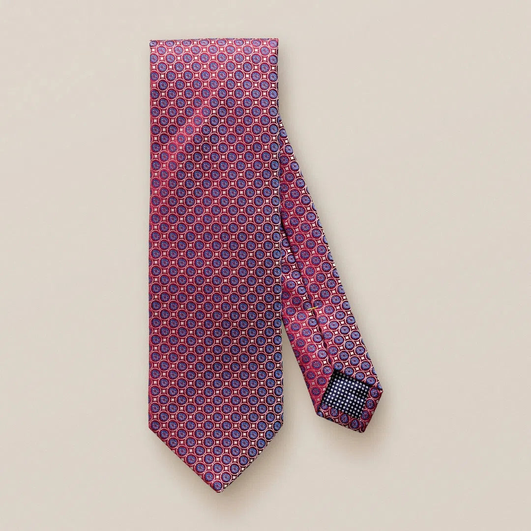 Eton Silk Circle/Floral Patterned Tie Red-MALFORD OF LONDON SAVILE ROW MENSWEAR OUTLET