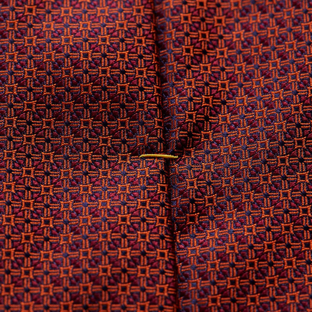 Eton Silk Cross/Circle Stich Patterned Tie Orange-MALFORD OF LONDON SAVILE ROW MENSWEAR OUTLET