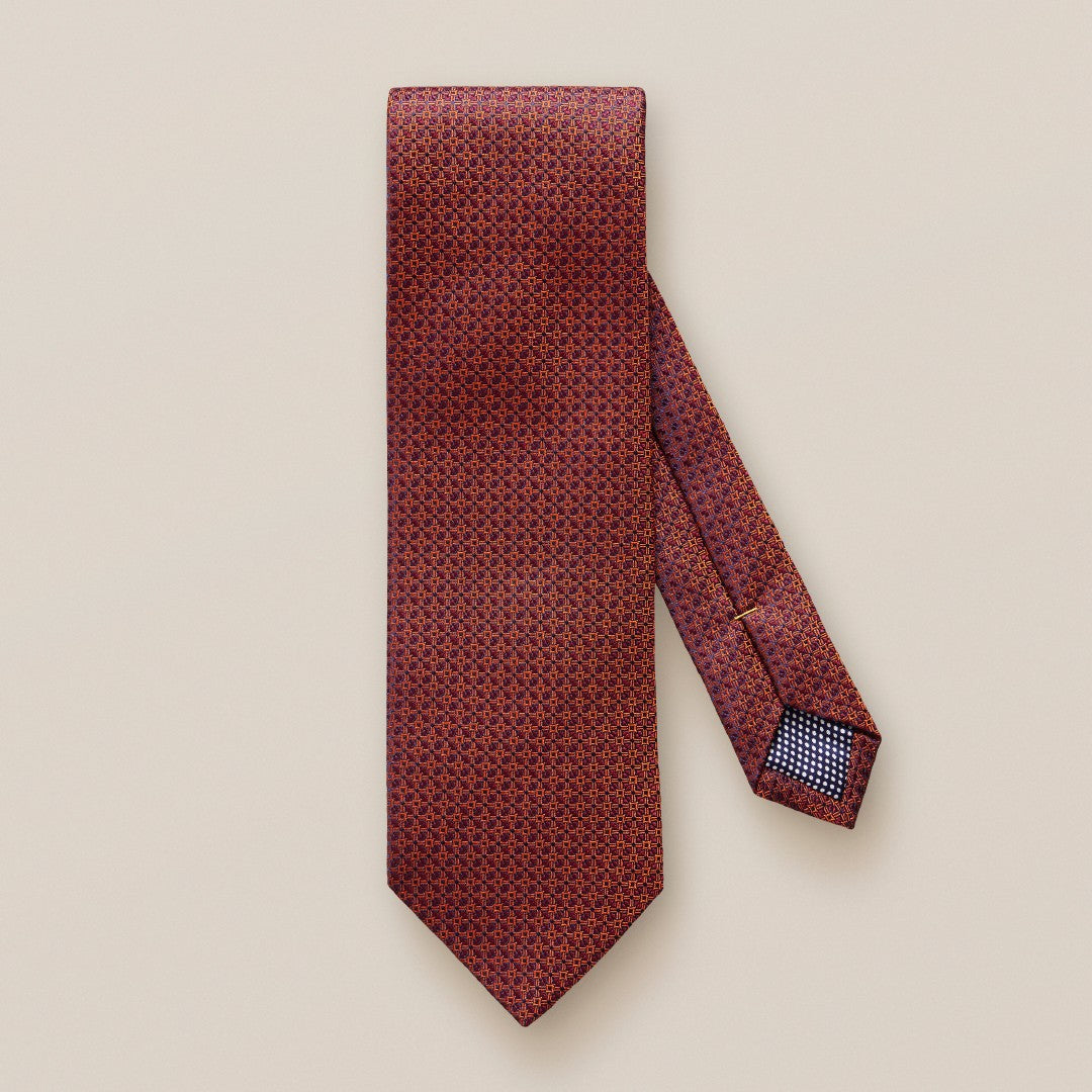 Eton Silk Cross/Circle Stich Patterned Tie Orange-MALFORD OF LONDON SAVILE ROW MENSWEAR OUTLET