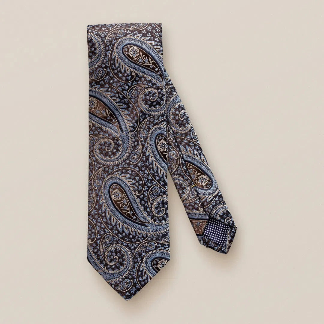 Eton Silk Embrioded Paisley Patterned Tie Dark Brown-MALFORD OF LONDON SAVILE ROW MENSWEAR OUTLET