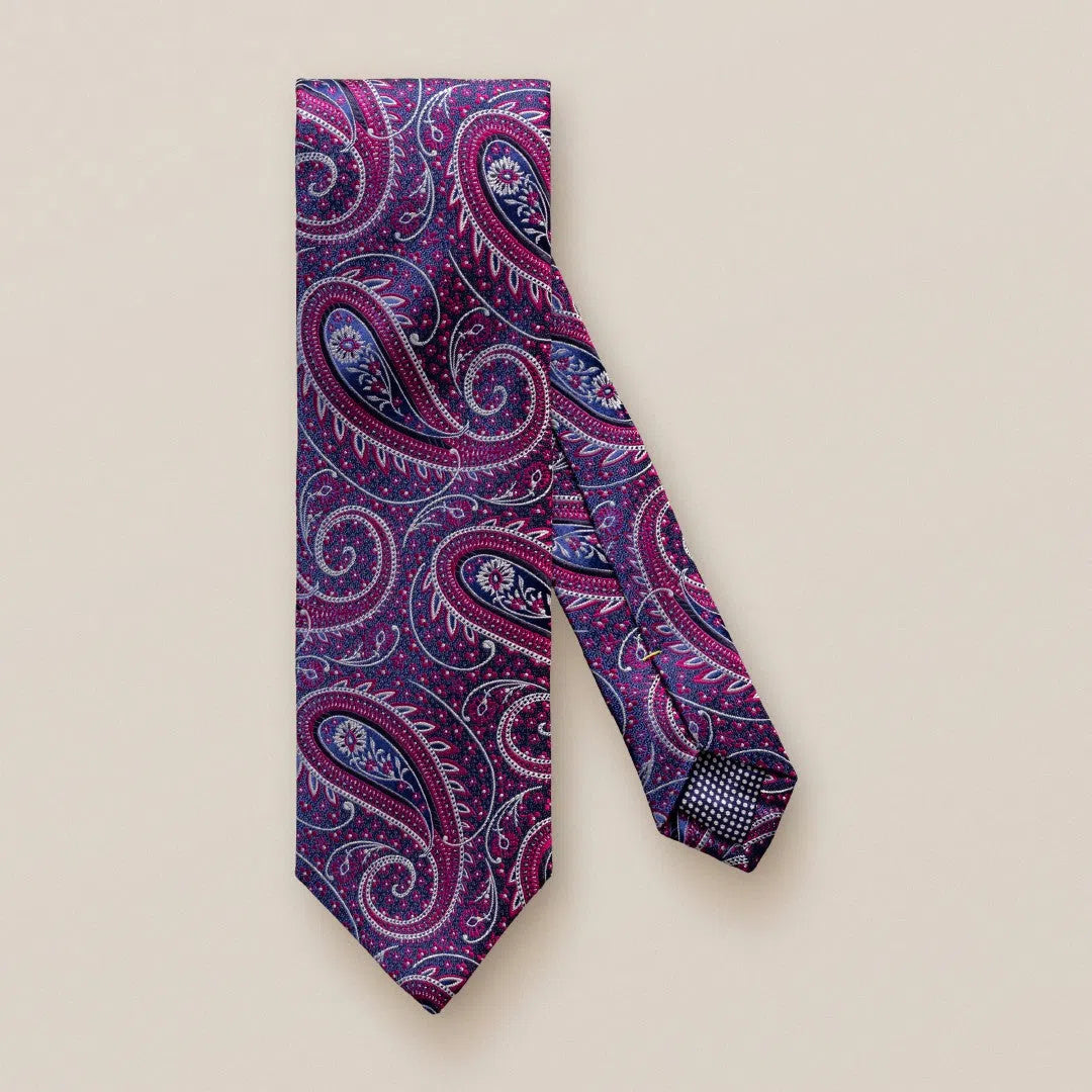 Eton Silk Embrioded Paisley Patterned Tie Dark Red/Purple-MALFORD OF LONDON SAVILE ROW MENSWEAR OUTLET