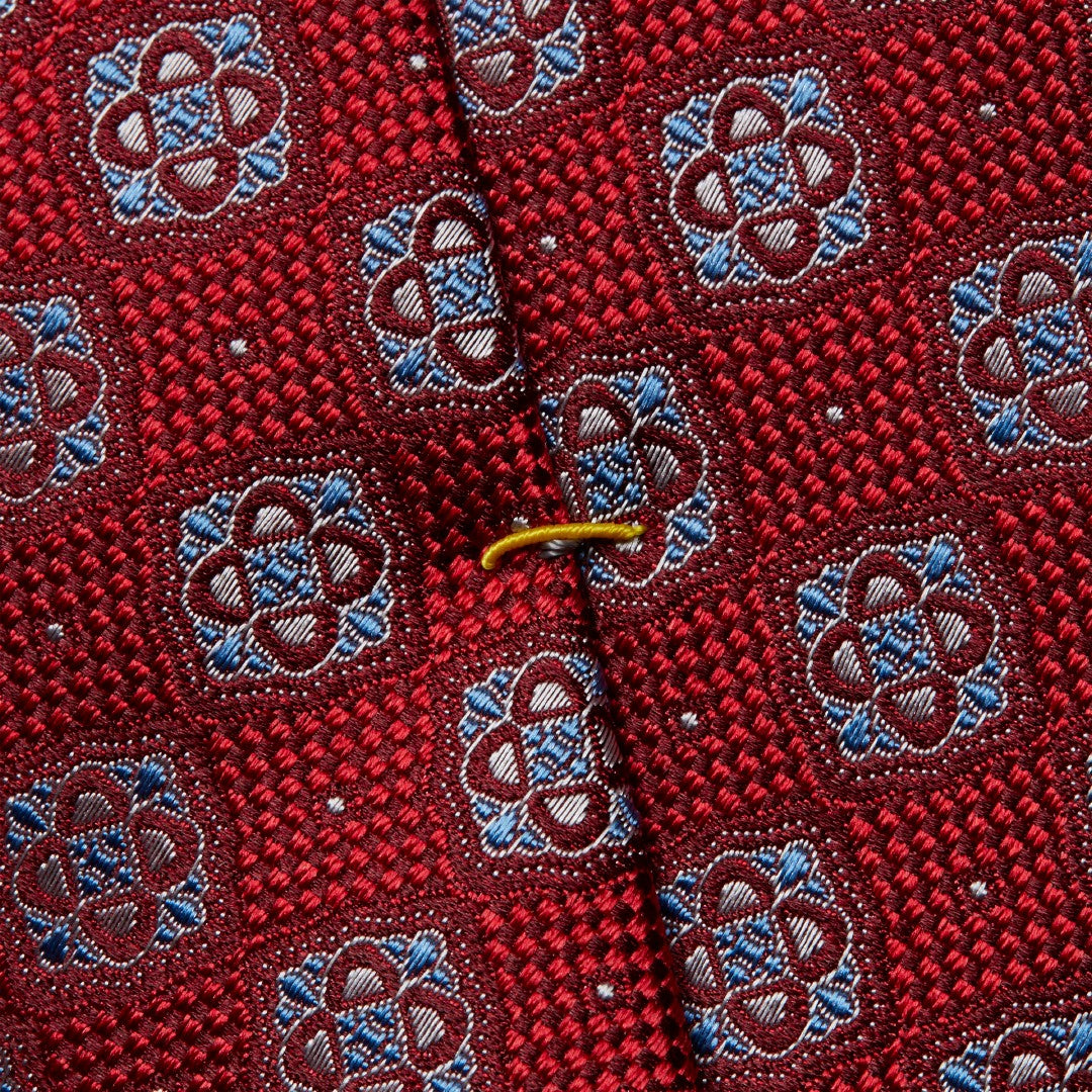 Eton Silk Floral Checkerboard Patterned Tie Dark Red-MALFORD OF LONDON SAVILE ROW MENSWEAR OUTLET