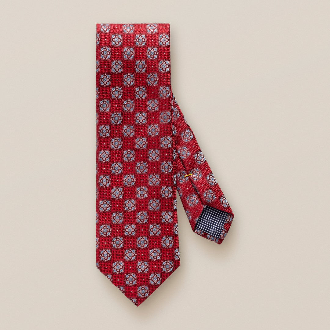 Eton Silk Floral Checkerboard Patterned Tie Dark Red-MALFORD OF LONDON SAVILE ROW MENSWEAR OUTLET