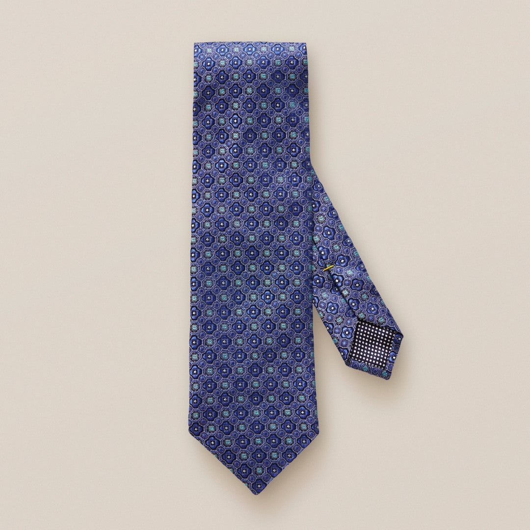 Eton Silk Floral Mosaic Patterned Tie Mid Purple-MALFORD OF LONDON SAVILE ROW MENSWEAR OUTLET