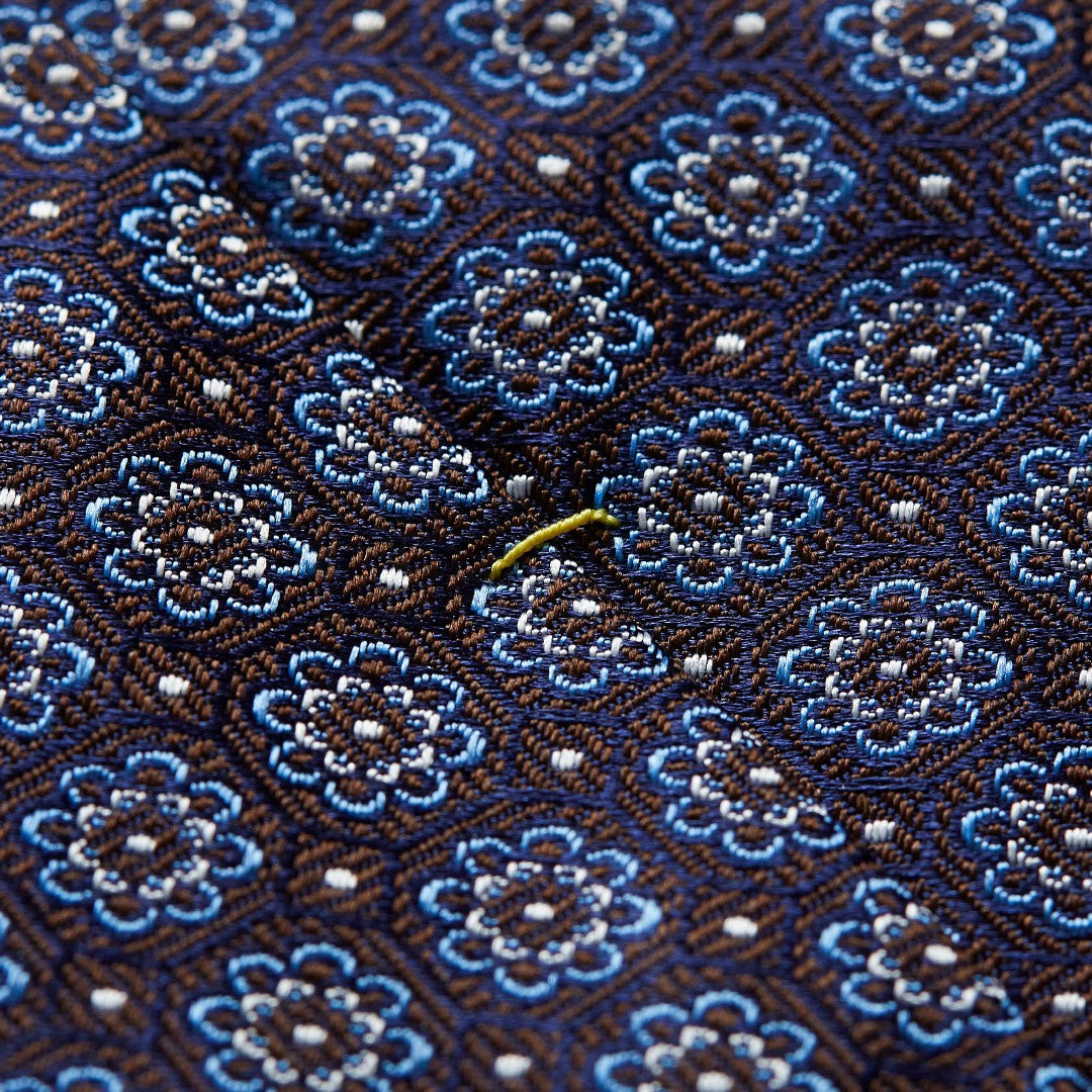 Eton Silk Floral Patterned Tie Brown/Blue-MALFORD OF LONDON SAVILE ROW MENSWEAR OUTLET