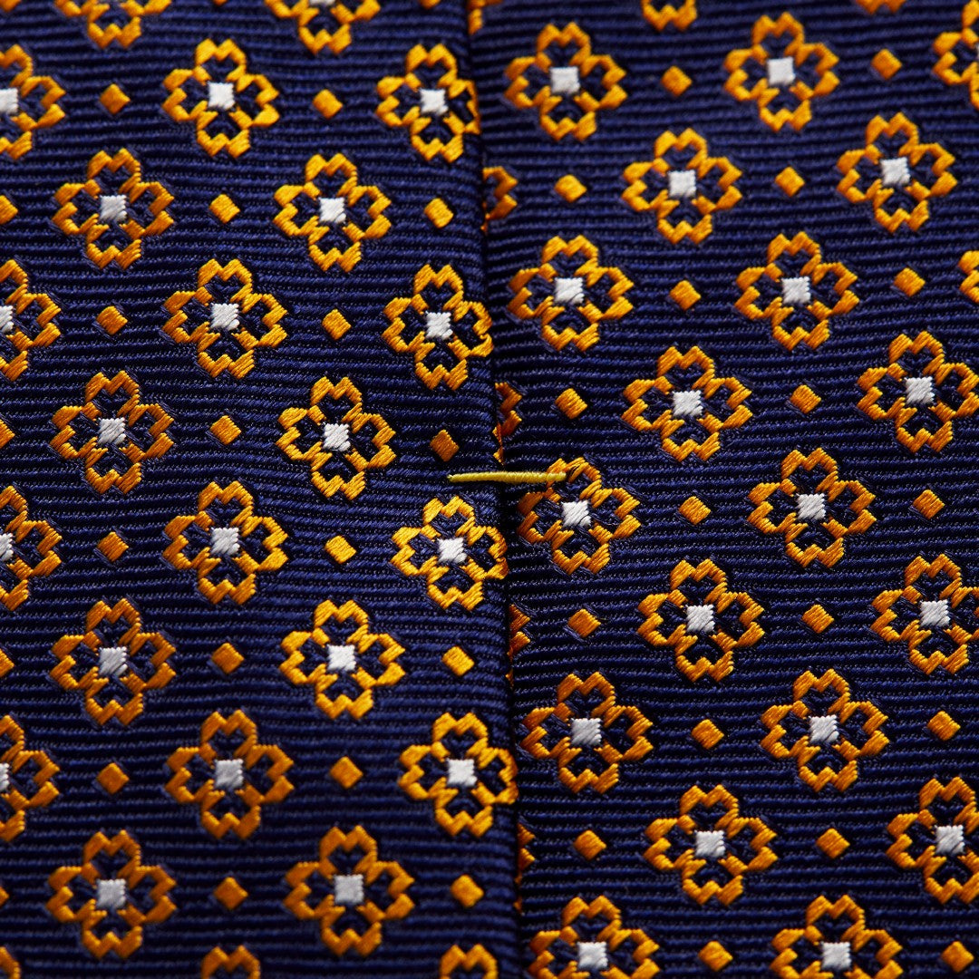 Eton Silk Floral Patterned Tie Orange/Blue-MALFORD OF LONDON SAVILE ROW MENSWEAR OUTLET