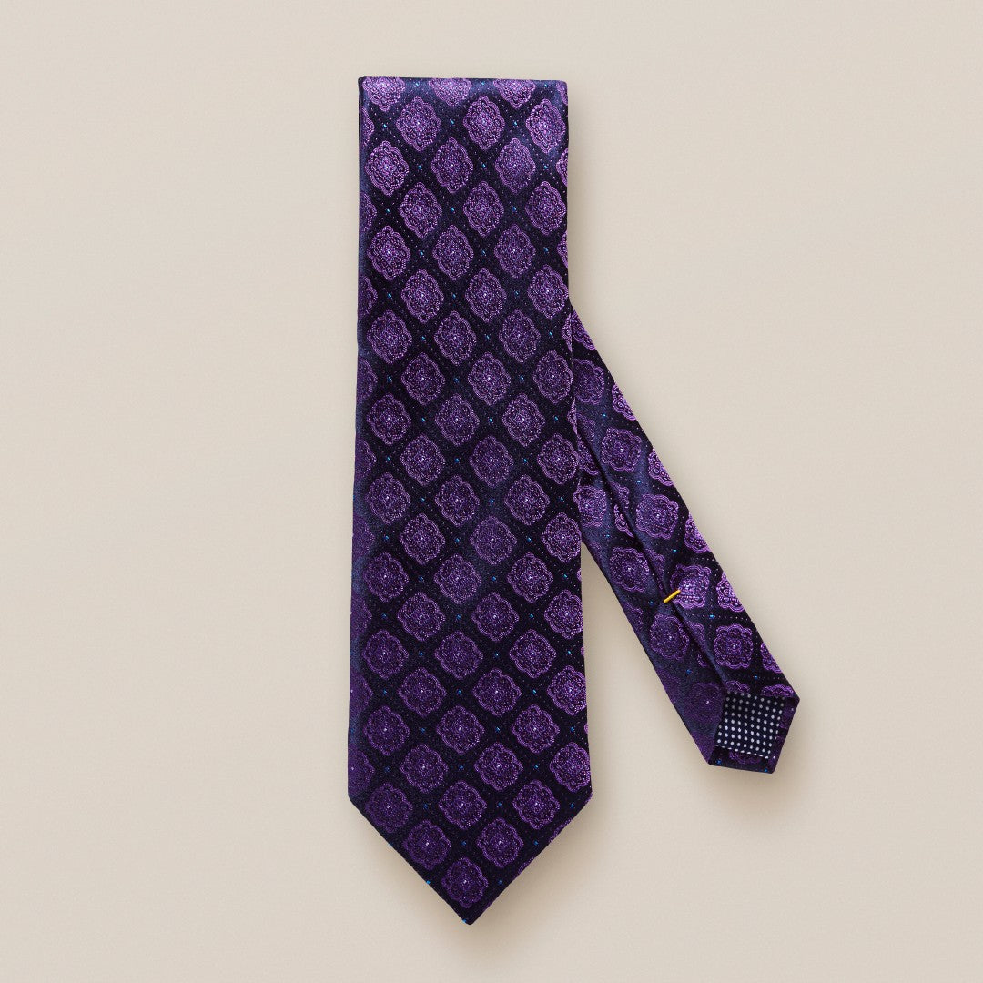 Eton Silk Floral Tile Patterned Tie Dark Purple-MALFORD OF LONDON SAVILE ROW MENSWEAR OUTLET