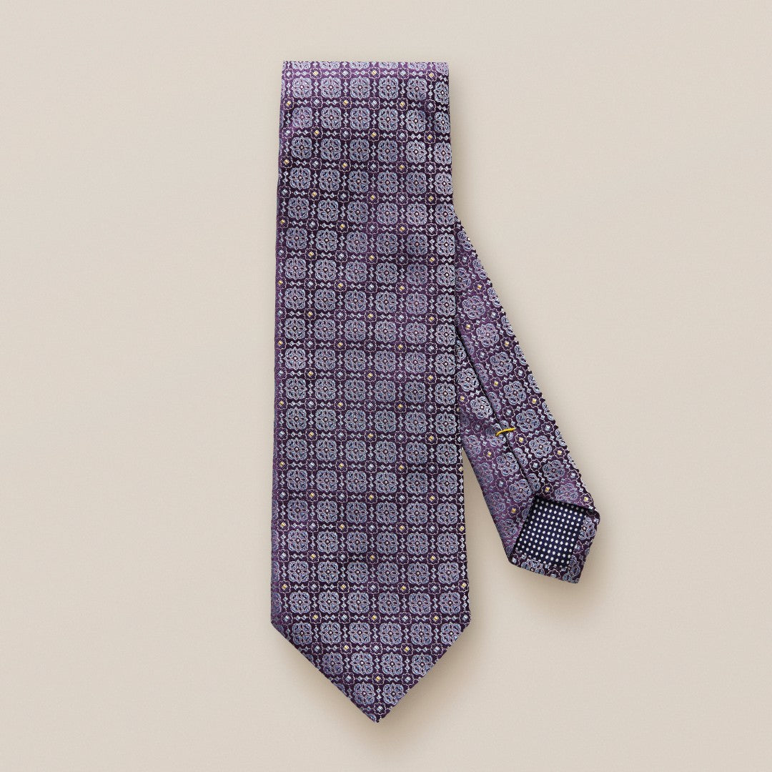 Eton Silk Floral Tile Patterned Tie Mid Purple-MALFORD OF LONDON SAVILE ROW MENSWEAR OUTLET