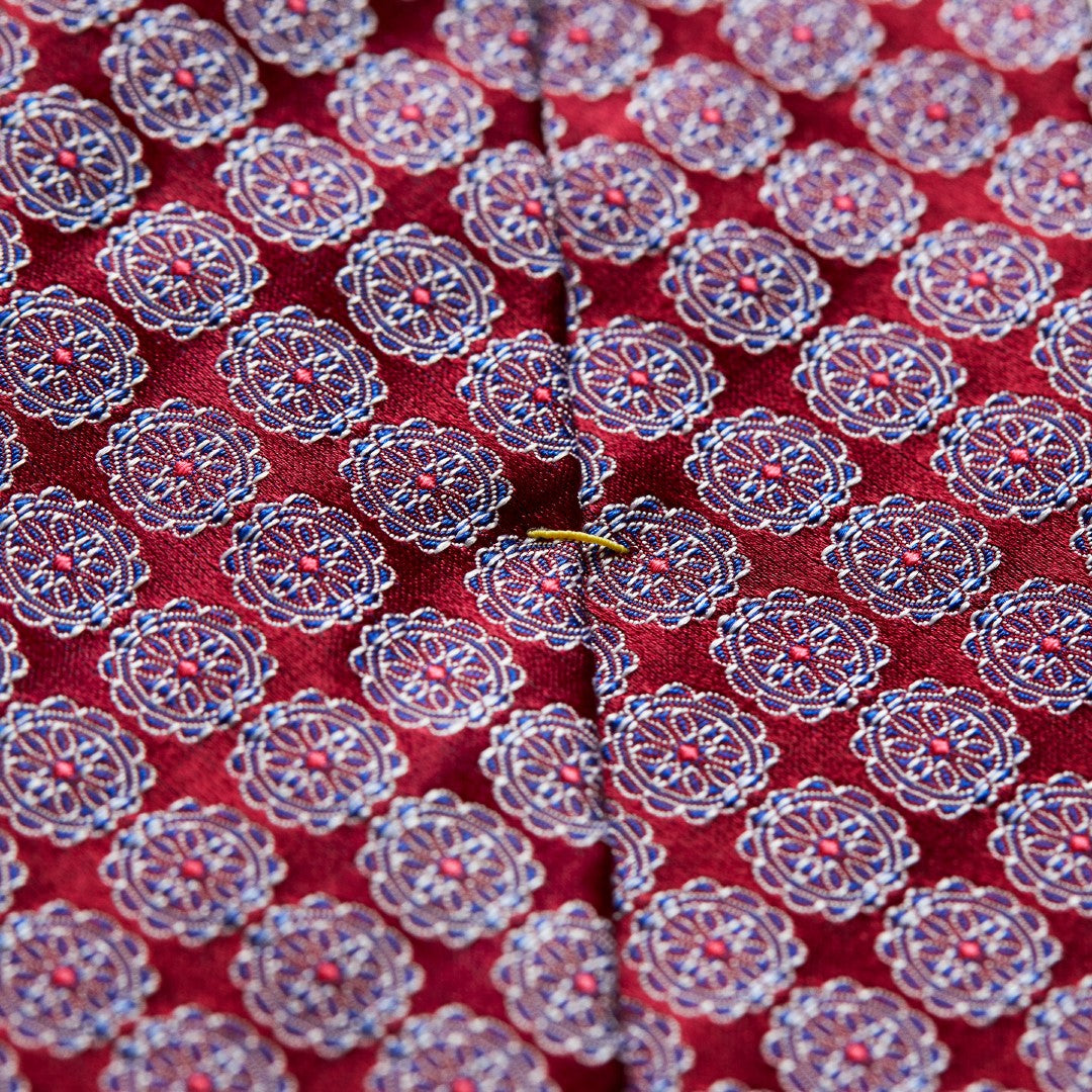 Eton Silk Floral/Geometric Patterned Tie Dark Red-MALFORD OF LONDON SAVILE ROW MENSWEAR OUTLET