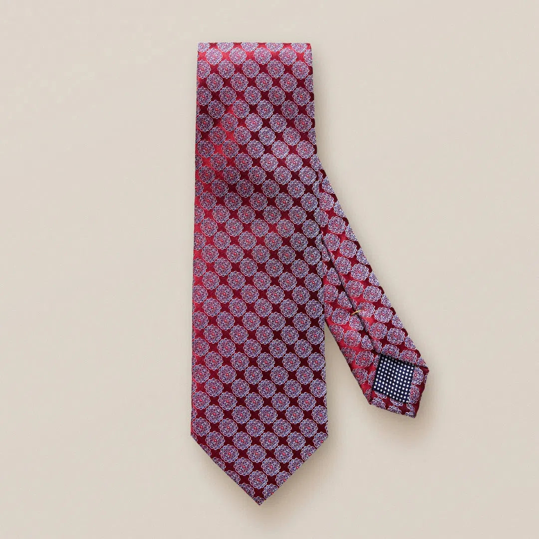 Eton Silk Floral/Geometric Patterned Tie Dark Red-MALFORD OF LONDON SAVILE ROW MENSWEAR OUTLET