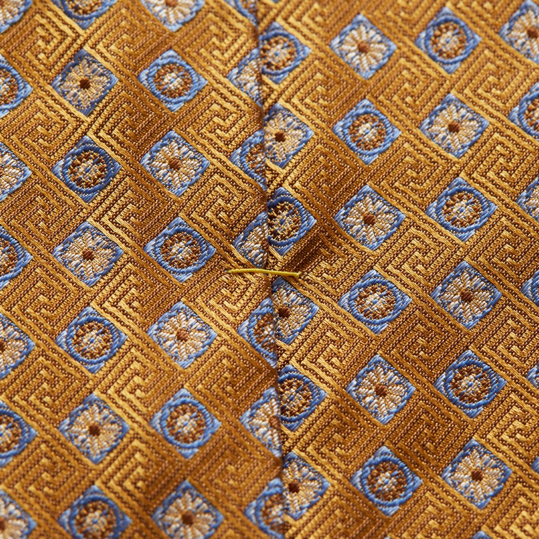 Eton Silk Floral/Spiral Tile Patterned Tie Orange-MALFORD OF LONDON SAVILE ROW MENSWEAR OUTLET