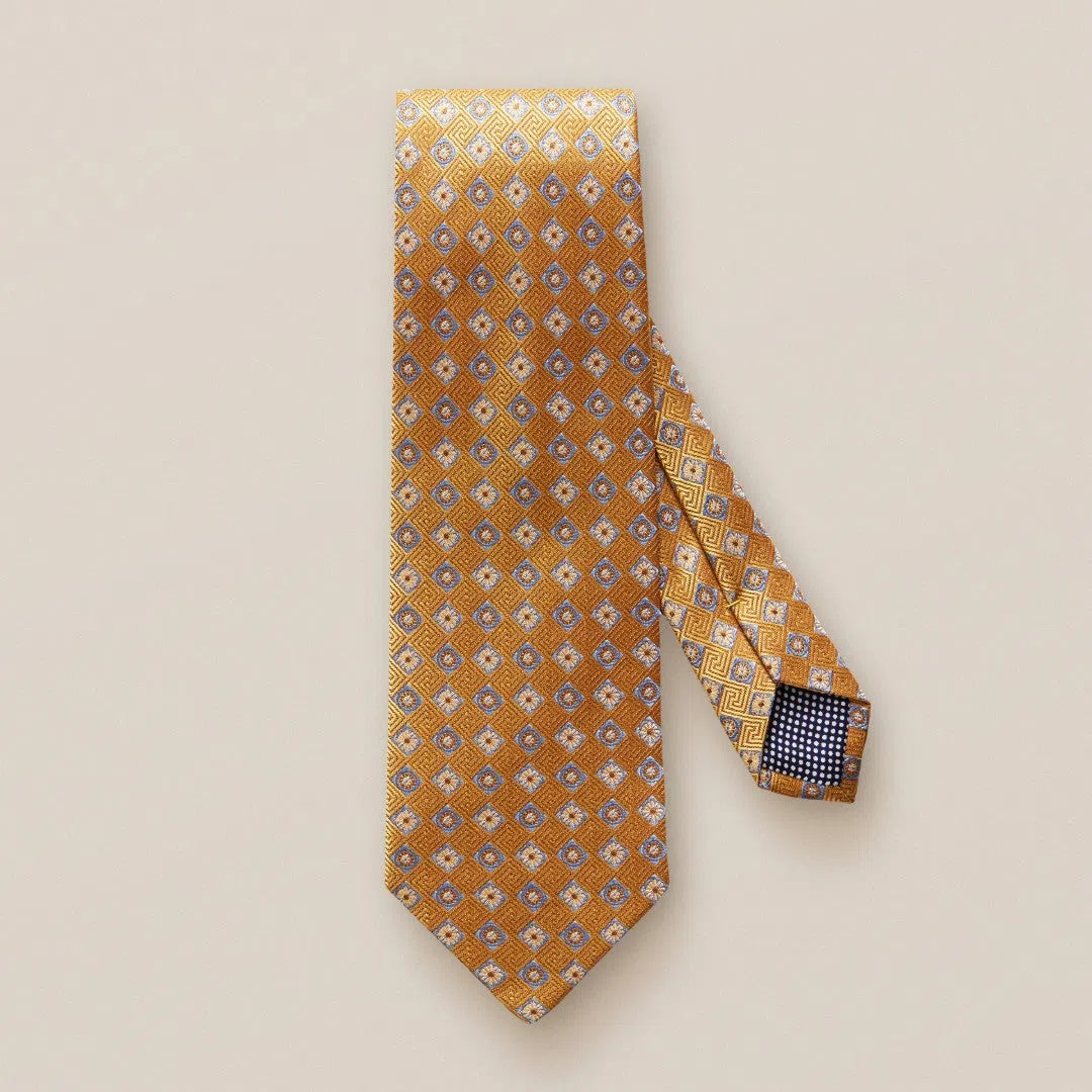 Eton Silk Floral/Spiral Tile Patterned Tie Orange-MALFORD OF LONDON SAVILE ROW MENSWEAR OUTLET