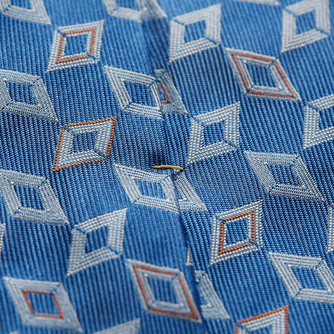 Eton Silk Geometric Diamond Patterned Tie Mid Blue-MALFORD OF LONDON SAVILE ROW MENSWEAR OUTLET