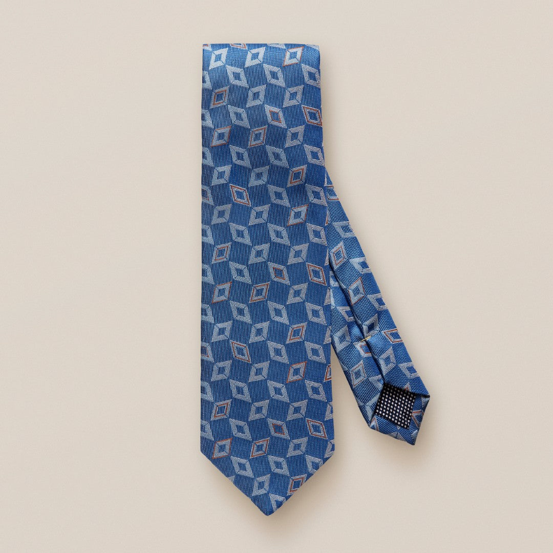 Eton Silk Geometric Diamond Patterned Tie Mid Blue-MALFORD OF LONDON SAVILE ROW MENSWEAR OUTLET