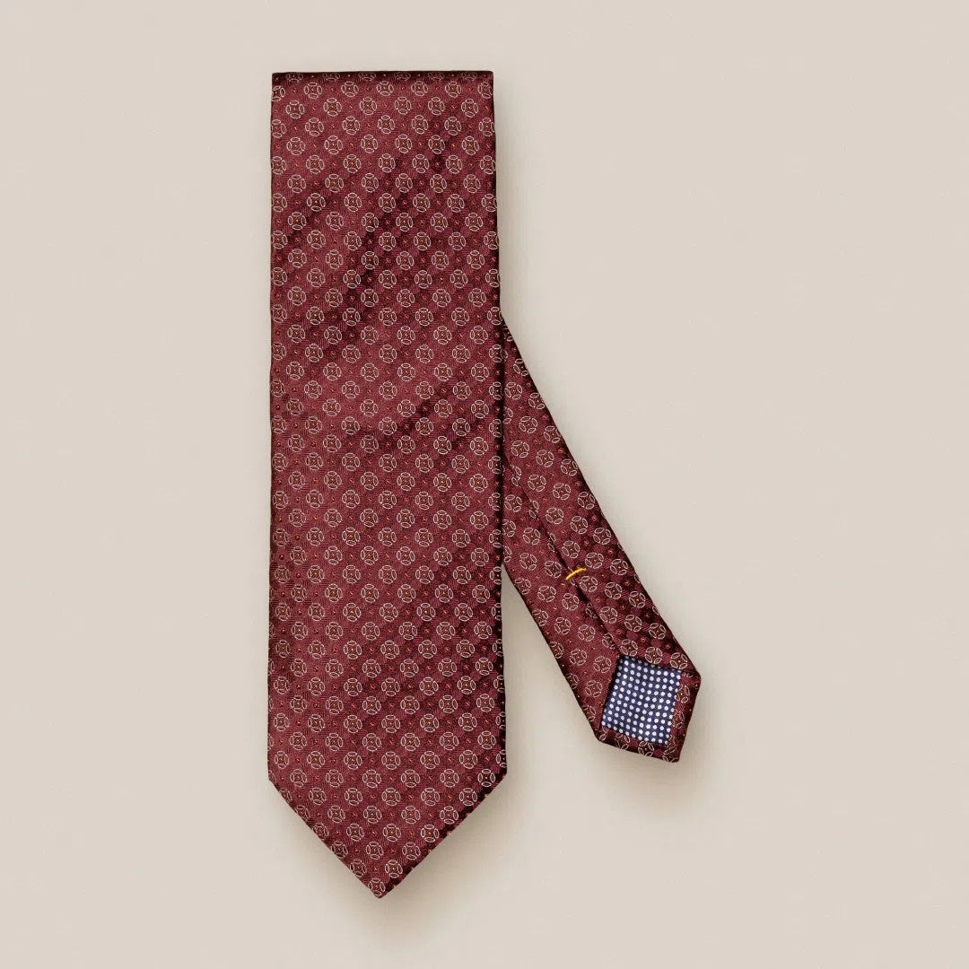 Eton Silk Geometric Flower Patterned Tie Red-MALFORD OF LONDON SAVILE ROW MENSWEAR OUTLET