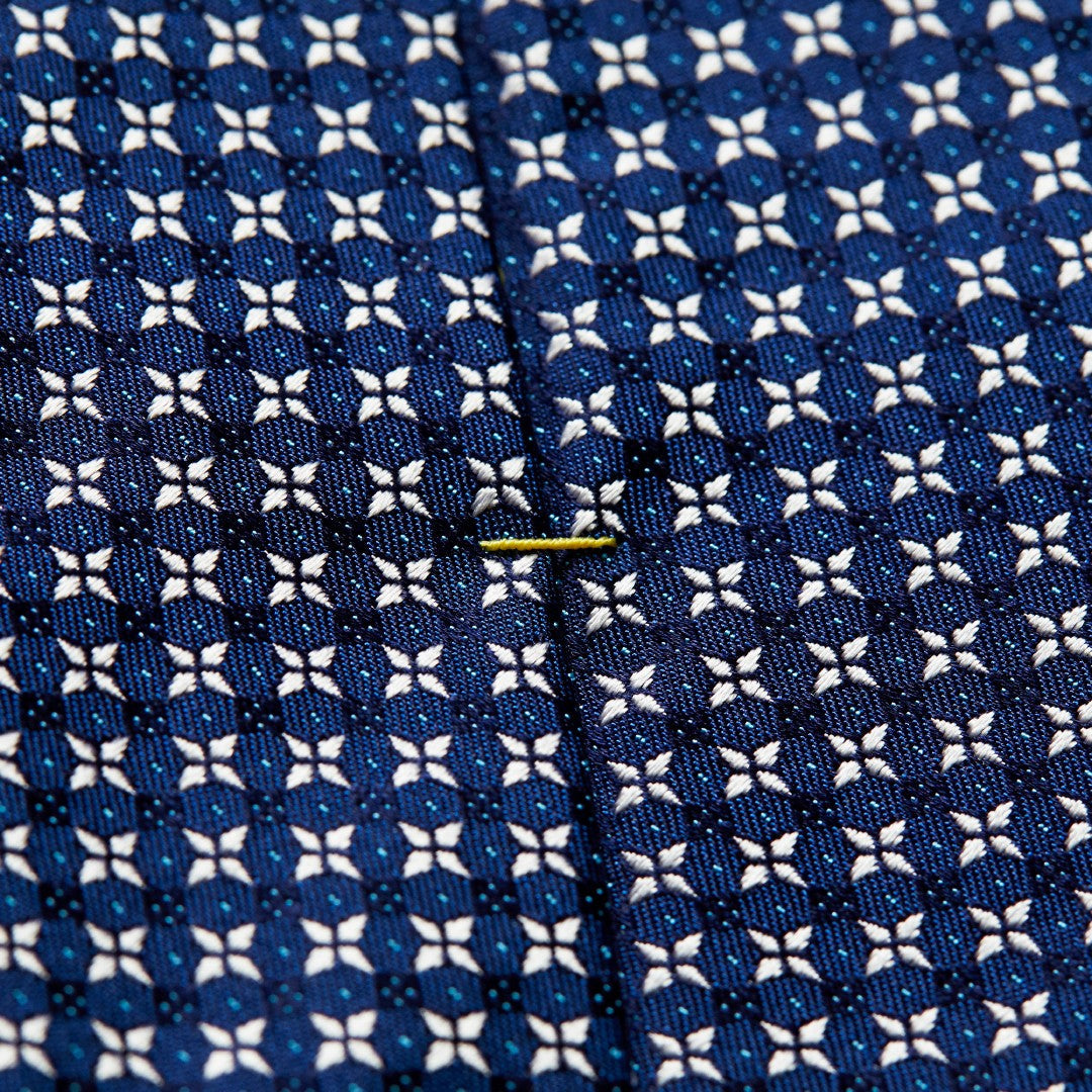 Eton Silk Geometric Patterned Tie Dark Blue-MALFORD OF LONDON SAVILE ROW MENSWEAR OUTLET