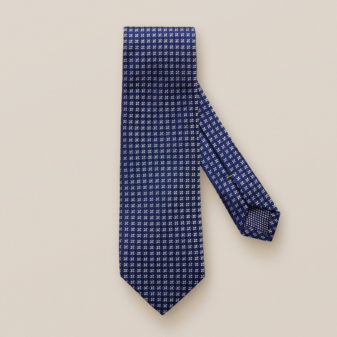 Eton Silk Geometric Patterned Tie Dark Blue-MALFORD OF LONDON SAVILE ROW MENSWEAR OUTLET