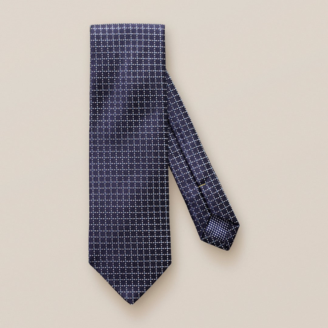 Eton Silk Graph Check Patterned Tie Navy Blue-MALFORD OF LONDON SAVILE ROW MENSWEAR OUTLET