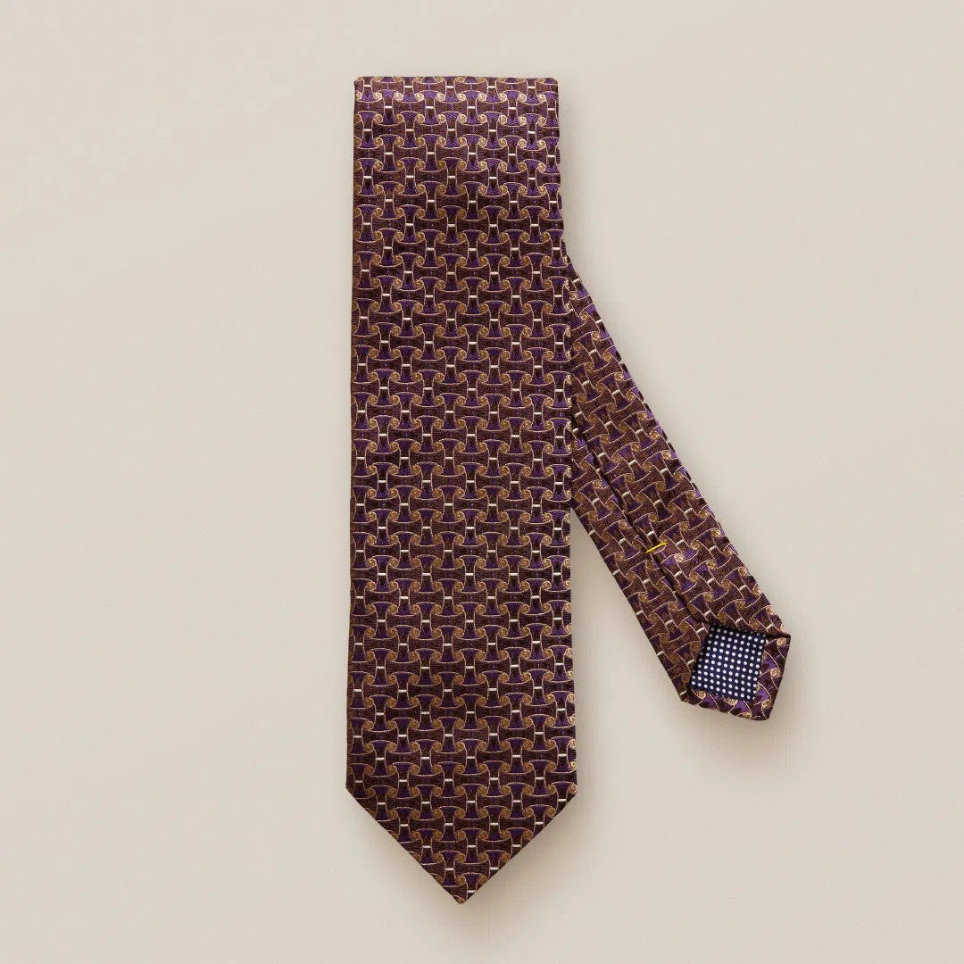 Eton Silk Jacquard Patterned Tie Dark Purple / Bronze-MALFORD OF LONDON SAVILE ROW MENSWEAR OUTLET