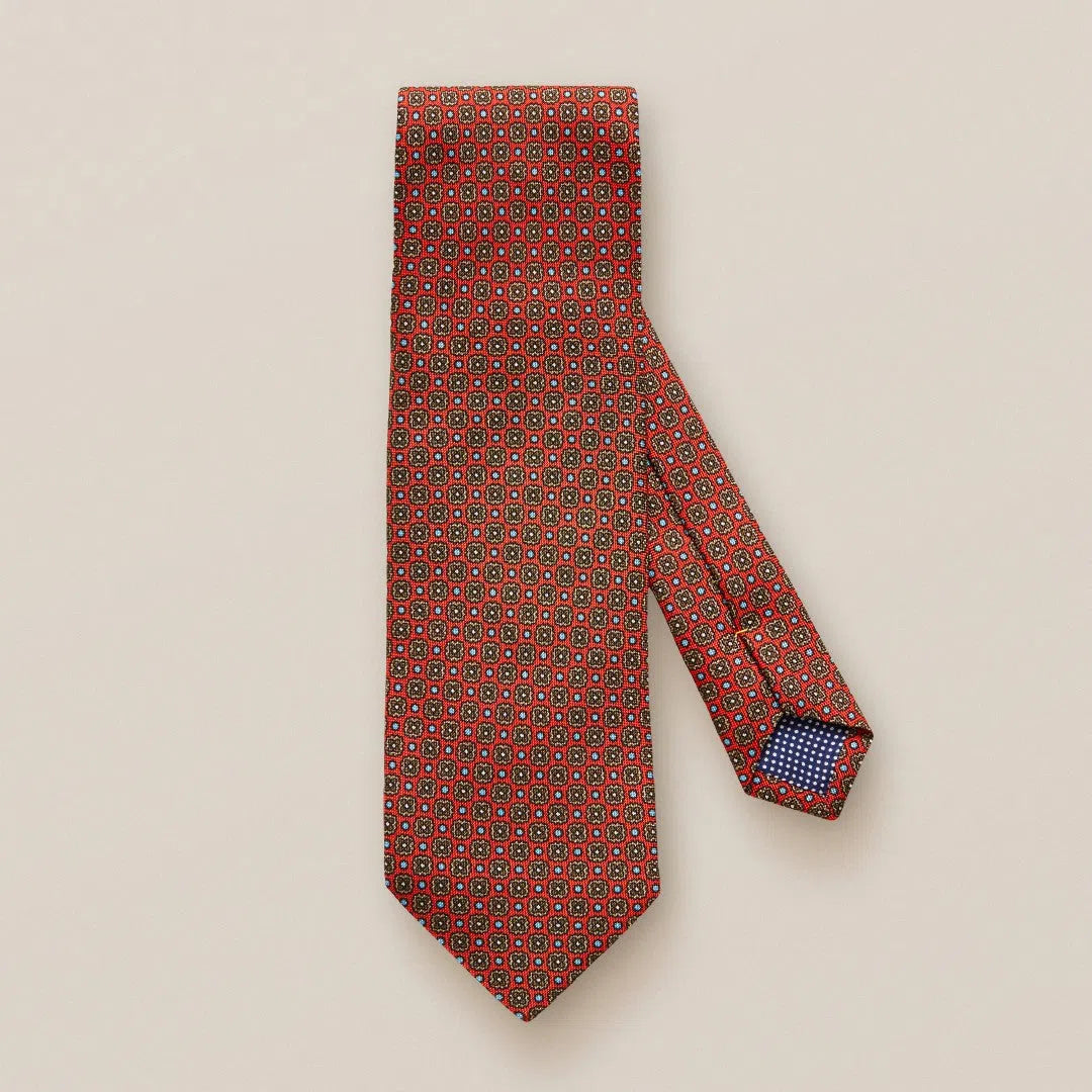 Eton Silk Micro Tile Patterned Tie Red-MALFORD OF LONDON SAVILE ROW MENSWEAR OUTLET