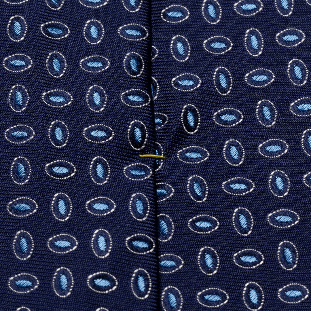 Eton Silk Oval Patterned Tie Dark Blue-MALFORD OF LONDON SAVILE ROW MENSWEAR OUTLET