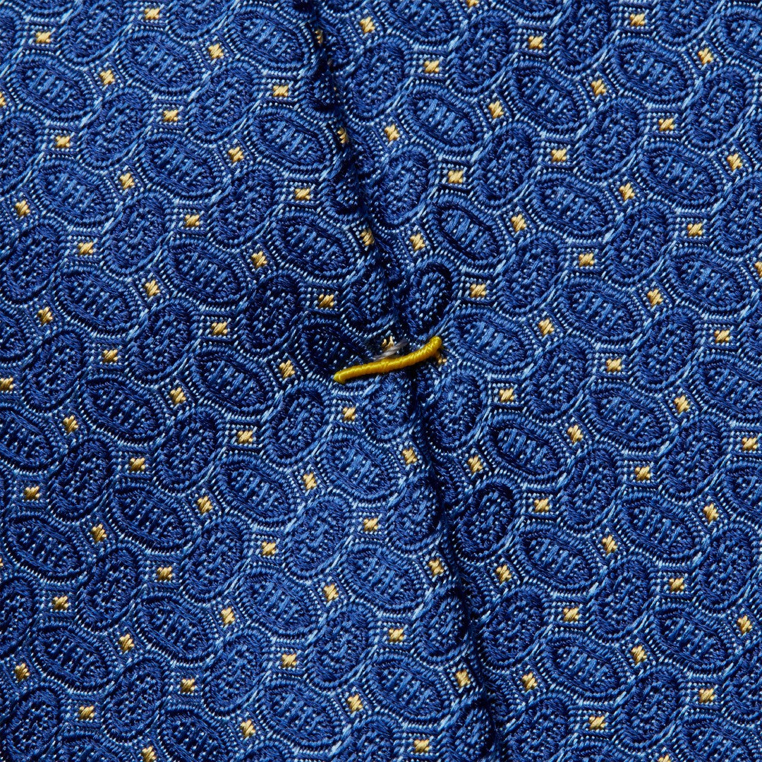 Eton Silk Oval/Stiched Patterned Tie Dark Blue-MALFORD OF LONDON SAVILE ROW MENSWEAR OUTLET