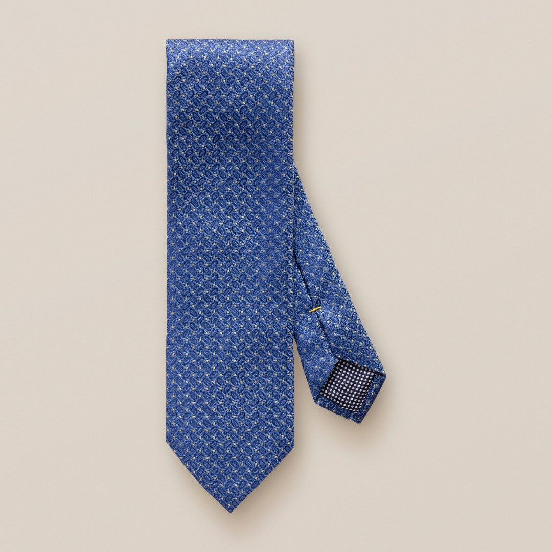 Eton Silk Oval/Stiched Patterned Tie Dark Blue-MALFORD OF LONDON SAVILE ROW MENSWEAR OUTLET