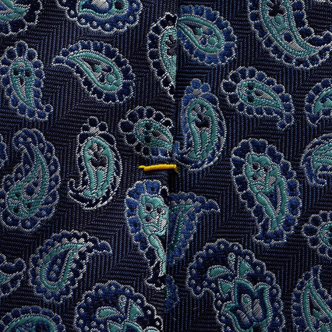 Eton Silk Paisley Patterned Tie Navy Blue/Green-MALFORD OF LONDON SAVILE ROW MENSWEAR OUTLET