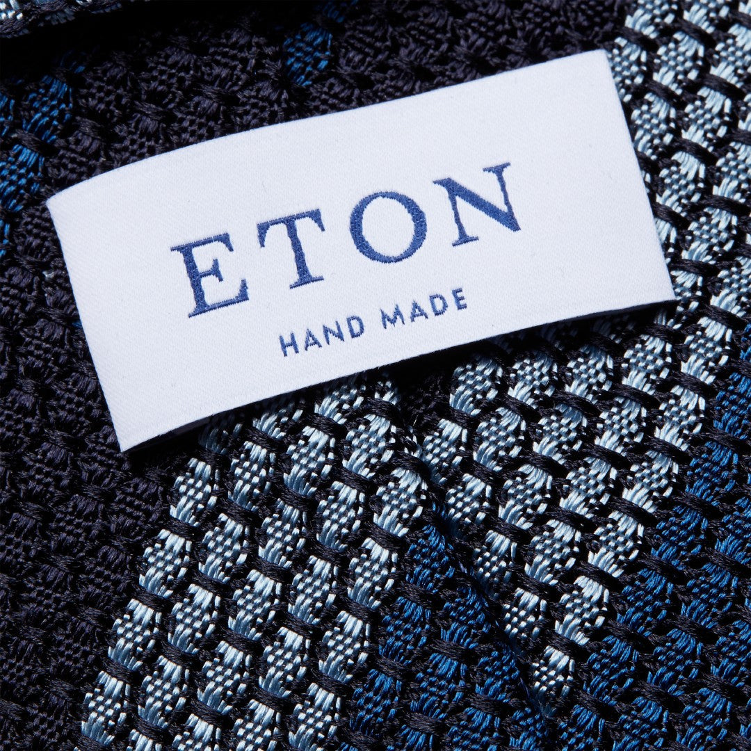 Eton Silk Patterned Stripe Patterned Tie Navy Blue-MALFORD OF LONDON SAVILE ROW MENSWEAR OUTLET