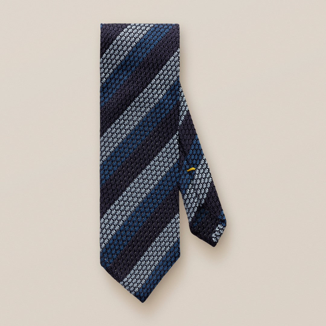 Eton Silk Patterned Stripe Patterned Tie Navy Blue-MALFORD OF LONDON SAVILE ROW MENSWEAR OUTLET