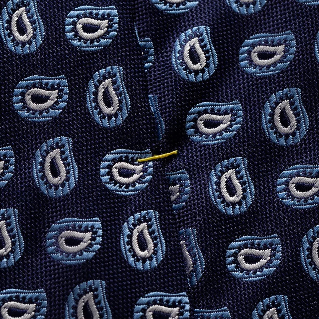 Eton Silk Simple Paisley Patterned Tie Navy Blue-MALFORD OF LONDON SAVILE ROW MENSWEAR OUTLET