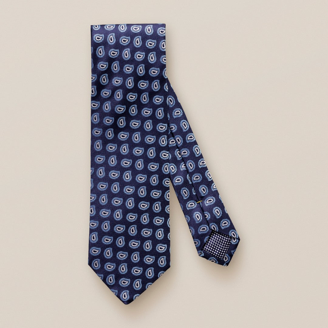 Eton Silk Simple Paisley Patterned Tie Navy Blue-MALFORD OF LONDON SAVILE ROW MENSWEAR OUTLET