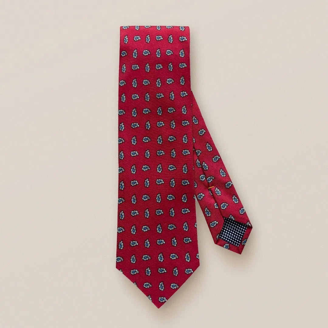 Eton Silk Small Flower Patterned Tie Red-MALFORD OF LONDON SAVILE ROW MENSWEAR OUTLET