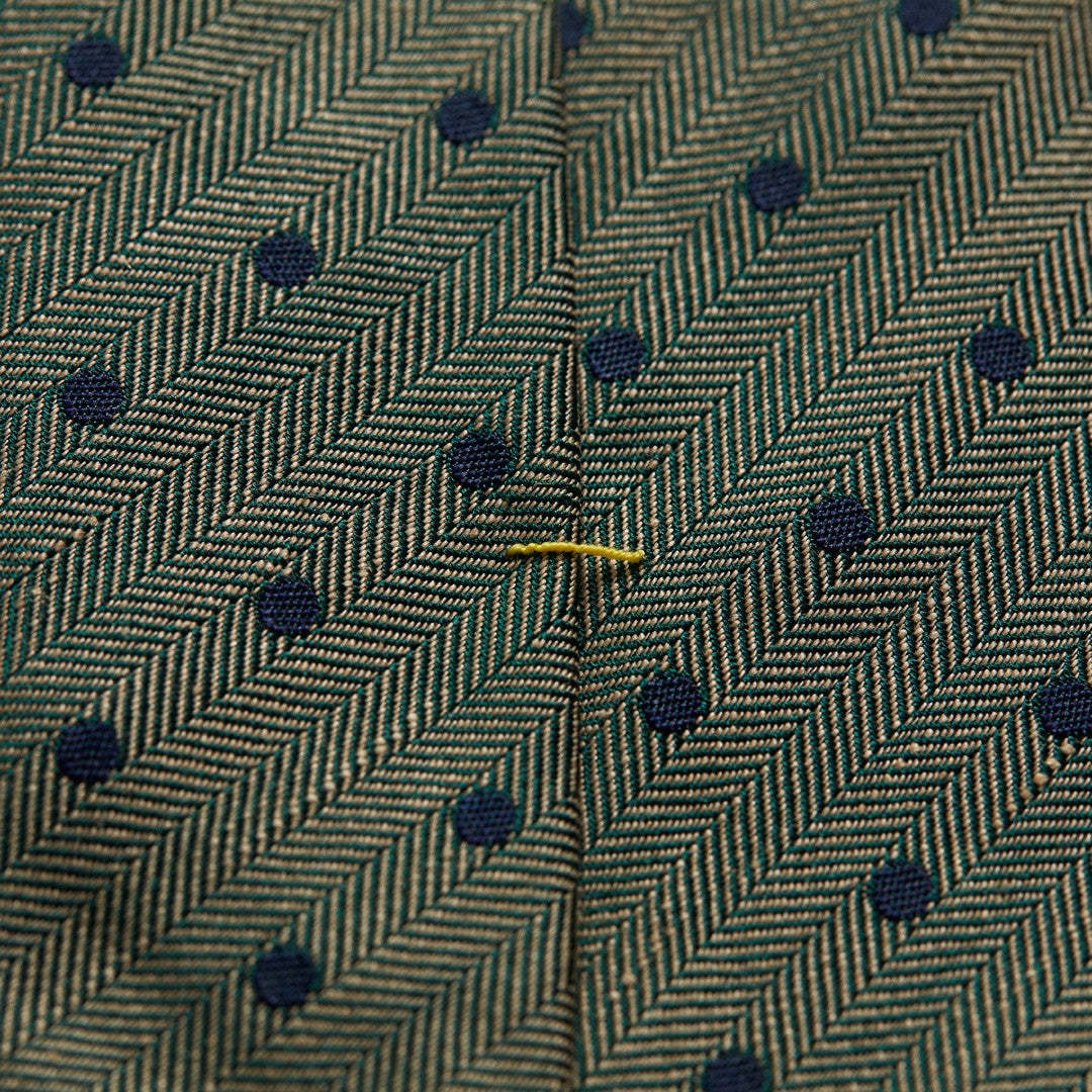 Eton Silk Spotted/Herringbone Patterned Tie Mid Green/Blue-MALFORD OF LONDON SAVILE ROW MENSWEAR OUTLET