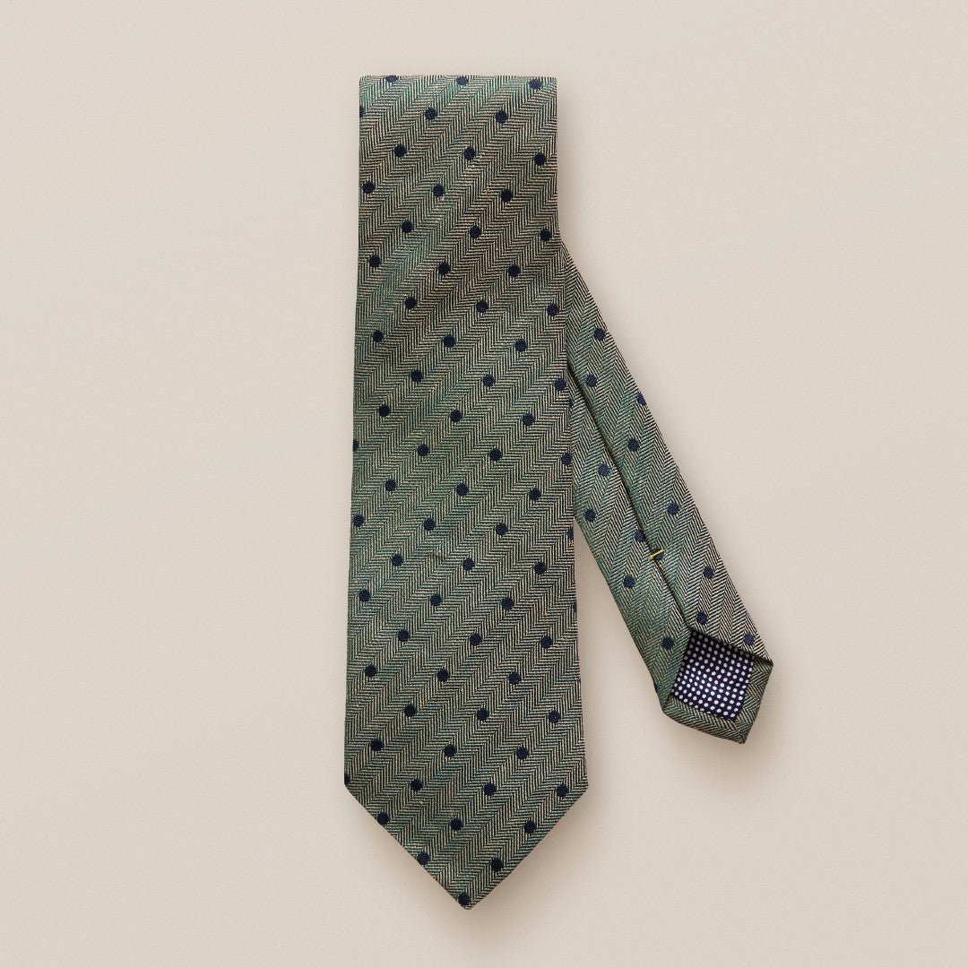 Eton Silk Spotted/Herringbone Patterned Tie Mid Green/Blue-MALFORD OF LONDON SAVILE ROW MENSWEAR OUTLET