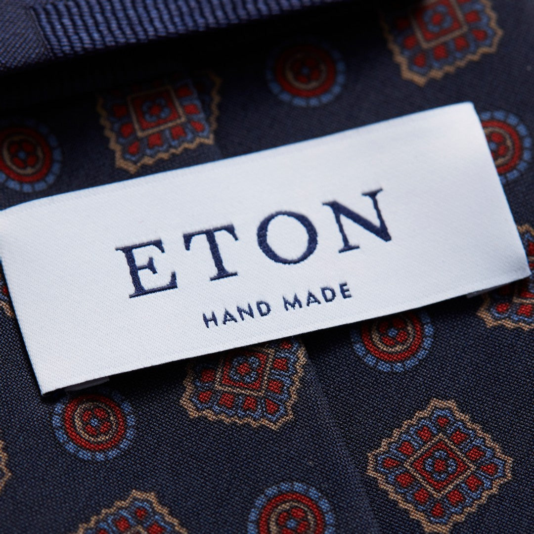 Eton Silk Sqaure/Circle Tile Patterned Tie Mid Blue-MALFORD OF LONDON SAVILE ROW MENSWEAR OUTLET