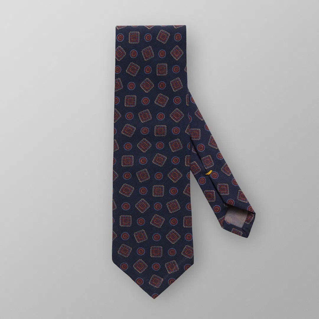 Eton Silk Sqaure/Circle Tile Patterned Tie Mid Blue-MALFORD OF LONDON SAVILE ROW MENSWEAR OUTLET