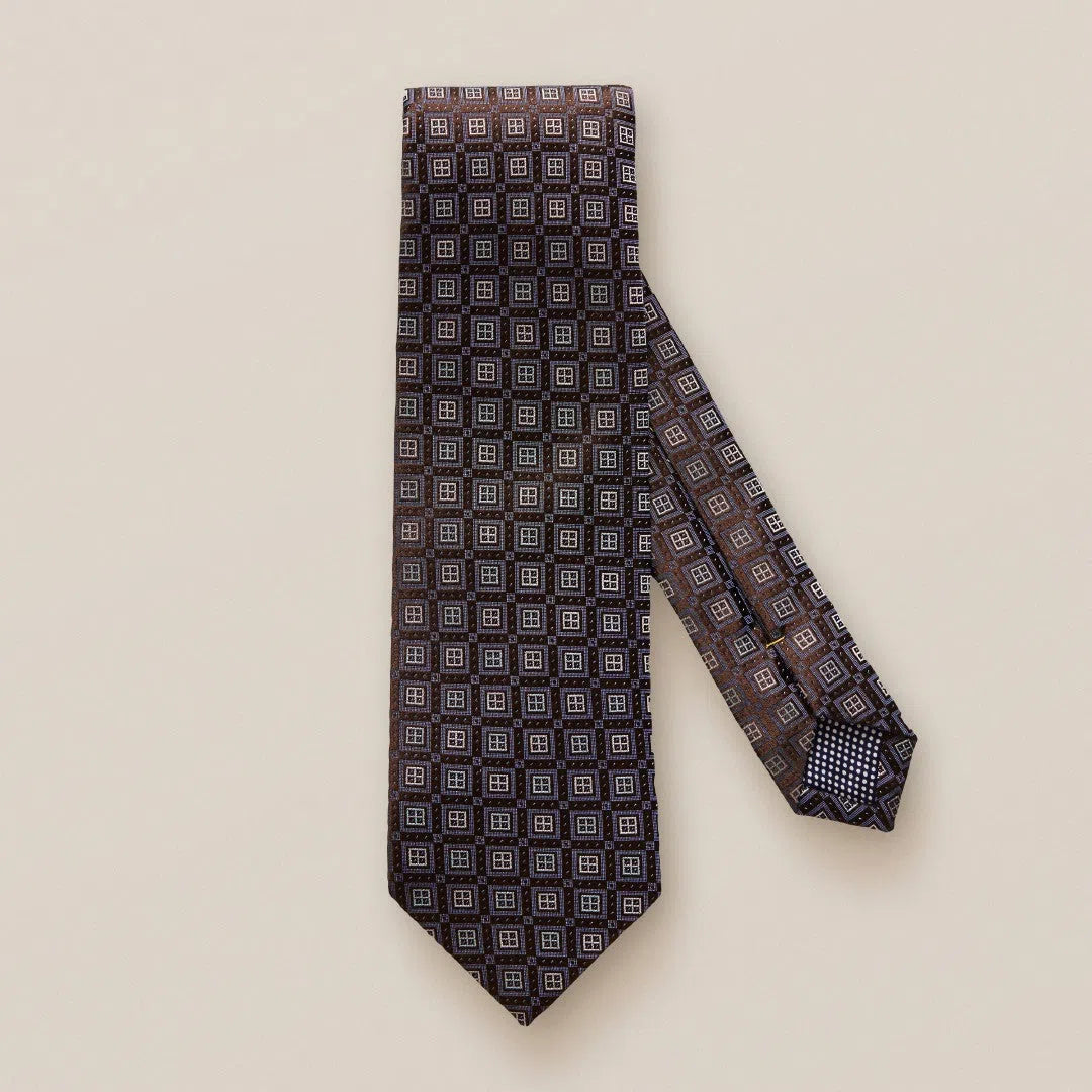 Eton Silk Square Tile Patterned Tie Brown-MALFORD OF LONDON SAVILE ROW MENSWEAR OUTLET