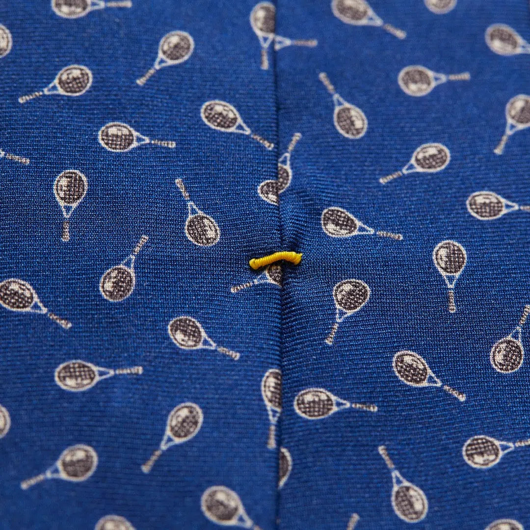 Eton Silk Tennis Racket Patterned Tie Navy Blue-MALFORD OF LONDON SAVILE ROW MENSWEAR OUTLET