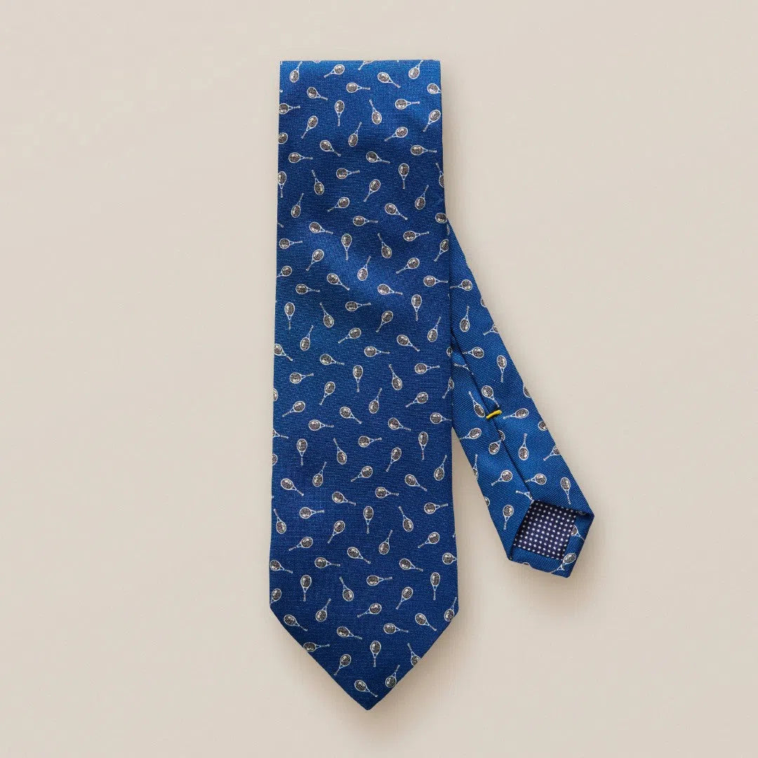 Eton Silk Tennis Racket Patterned Tie Navy Blue-MALFORD OF LONDON SAVILE ROW MENSWEAR OUTLET