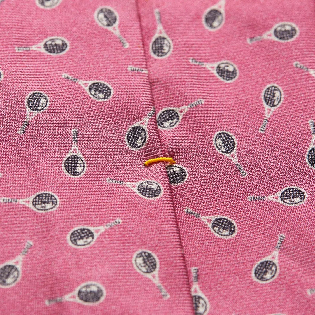 Eton Silk Tennis Racket Patterned Tie Pink-MALFORD OF LONDON SAVILE ROW MENSWEAR OUTLET