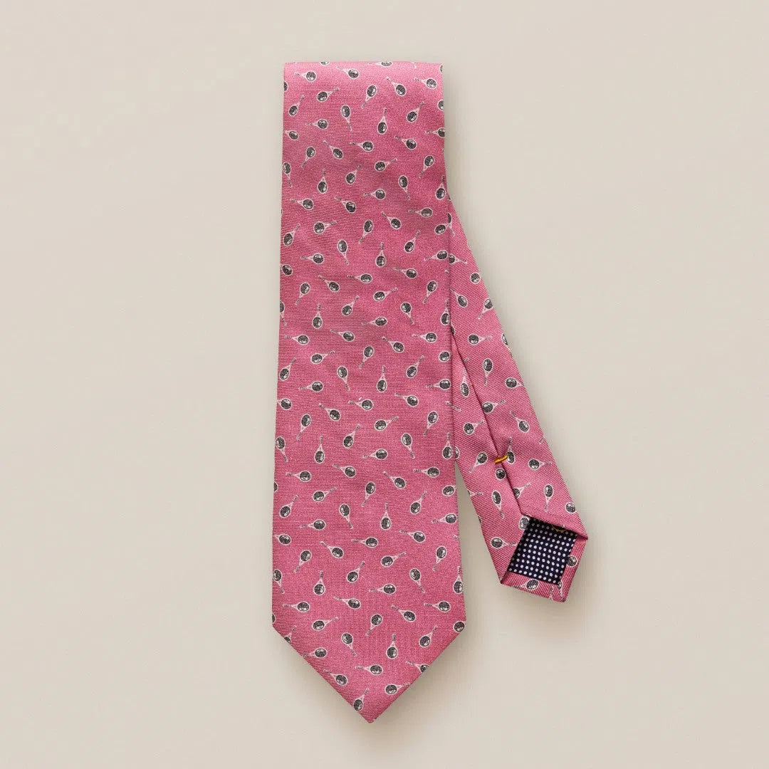 Eton Silk Tennis Racket Patterned Tie Pink-MALFORD OF LONDON SAVILE ROW MENSWEAR OUTLET