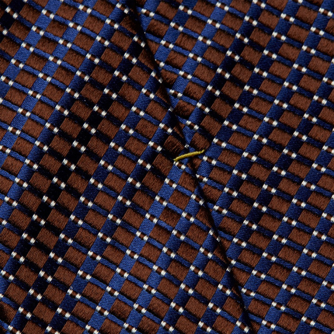 Eton Silk Textured Grid Patterned Tie Brown/Blue-MALFORD OF LONDON SAVILE ROW MENSWEAR OUTLET