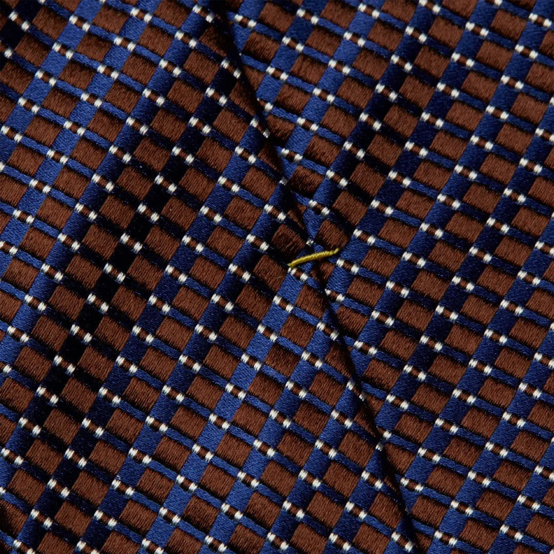 Eton Silk Textured Grid Patterned Tie Brown/Blue-MALFORD OF LONDON SAVILE ROW MENSWEAR OUTLET