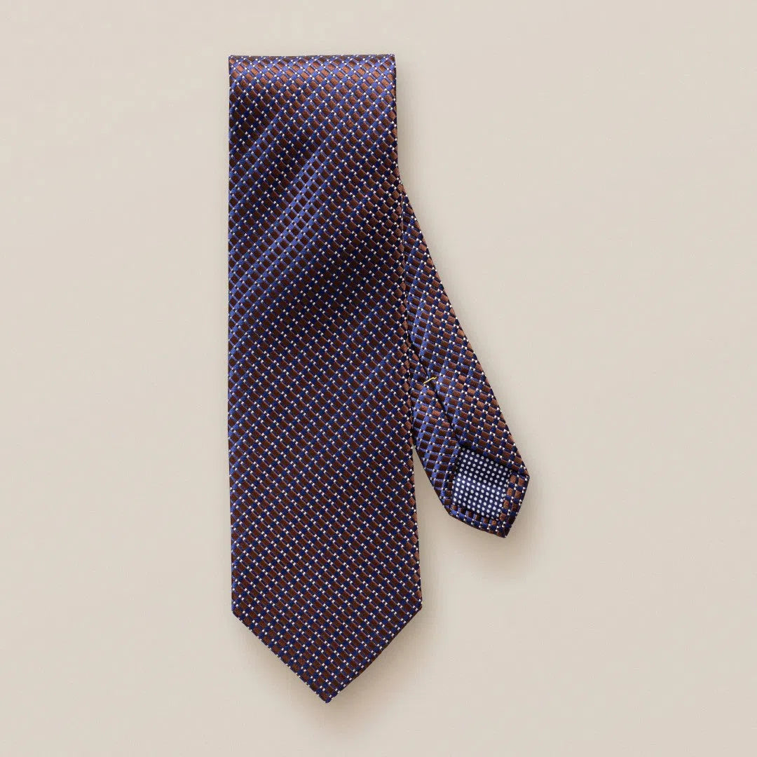 Eton Silk Textured Grid Patterned Tie Brown/Blue-MALFORD OF LONDON SAVILE ROW MENSWEAR OUTLET