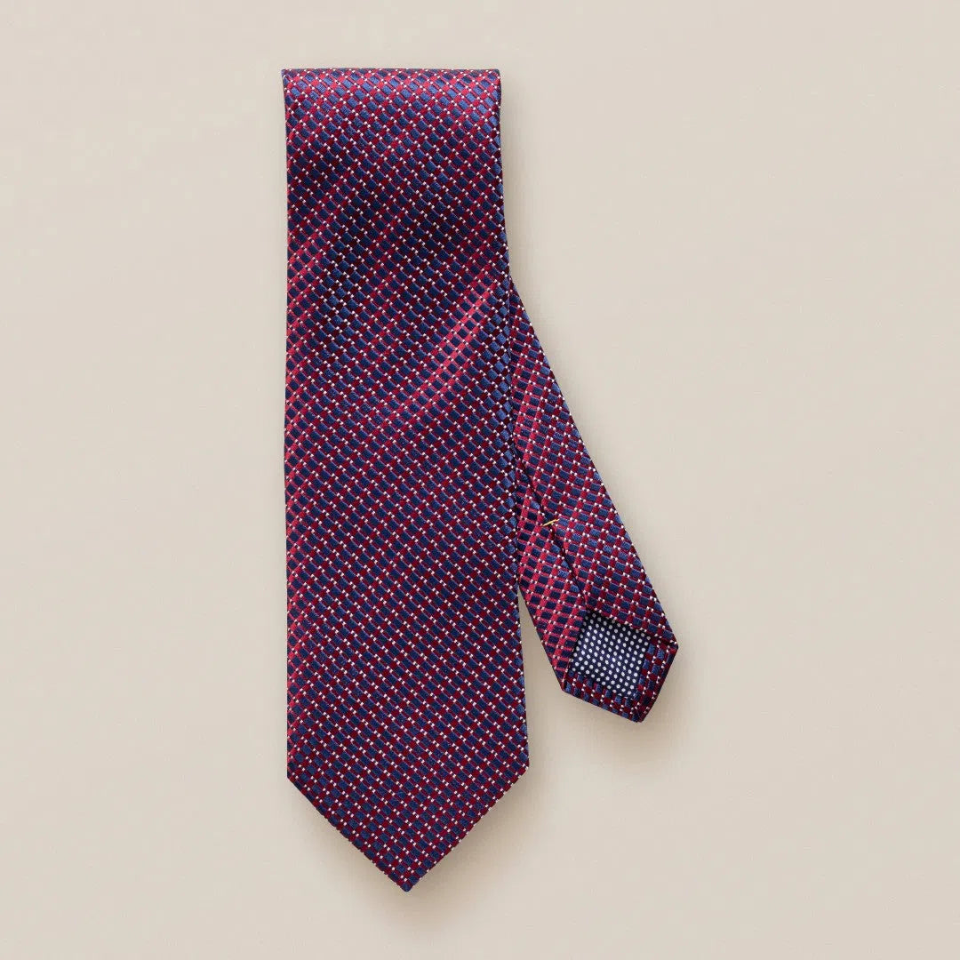 Eton Silk Textured Grid Patterned Tie Dark Red-MALFORD OF LONDON SAVILE ROW MENSWEAR OUTLET