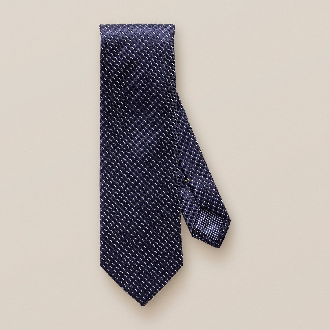 Eton Silk Textured Grid Patterned Tie Navy Blue-MALFORD OF LONDON SAVILE ROW MENSWEAR OUTLET