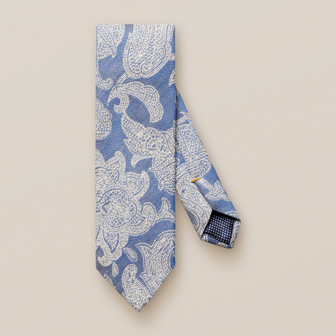 Eton Silk/Cotton Mix Floral Patterned Tie Dark Blue/Cream-MALFORD OF LONDON SAVILE ROW MENSWEAR OUTLET