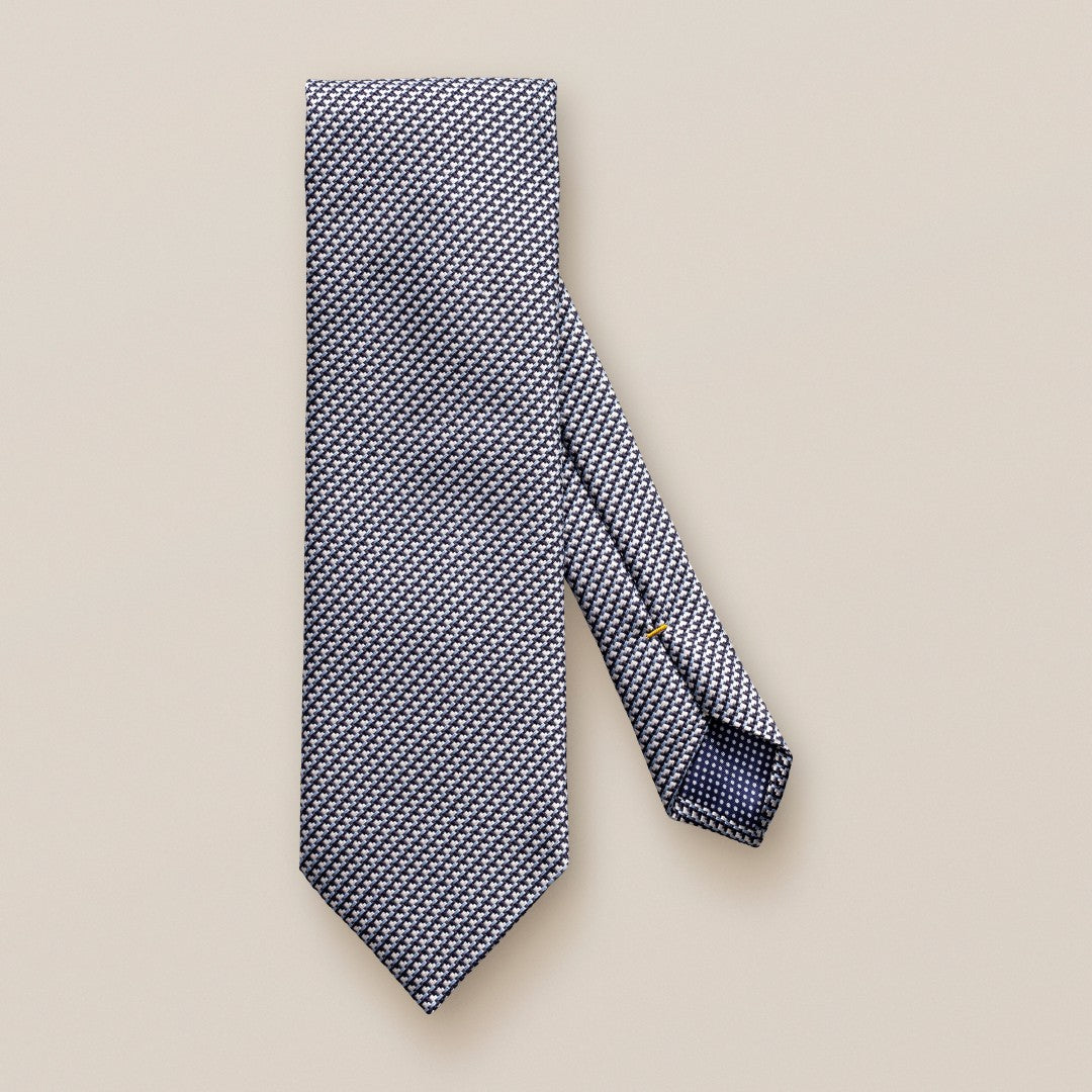 Eton Silk/Cotton Mix Geometric Patterned Tie Mid Blue/Ivory-MALFORD OF LONDON SAVILE ROW MENSWEAR OUTLET